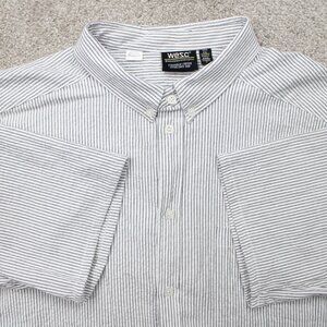 WESC Shirt Unisex Mens‎ 2XL Womens 3XL White/Black Oden Seersucker Short Sleeve
